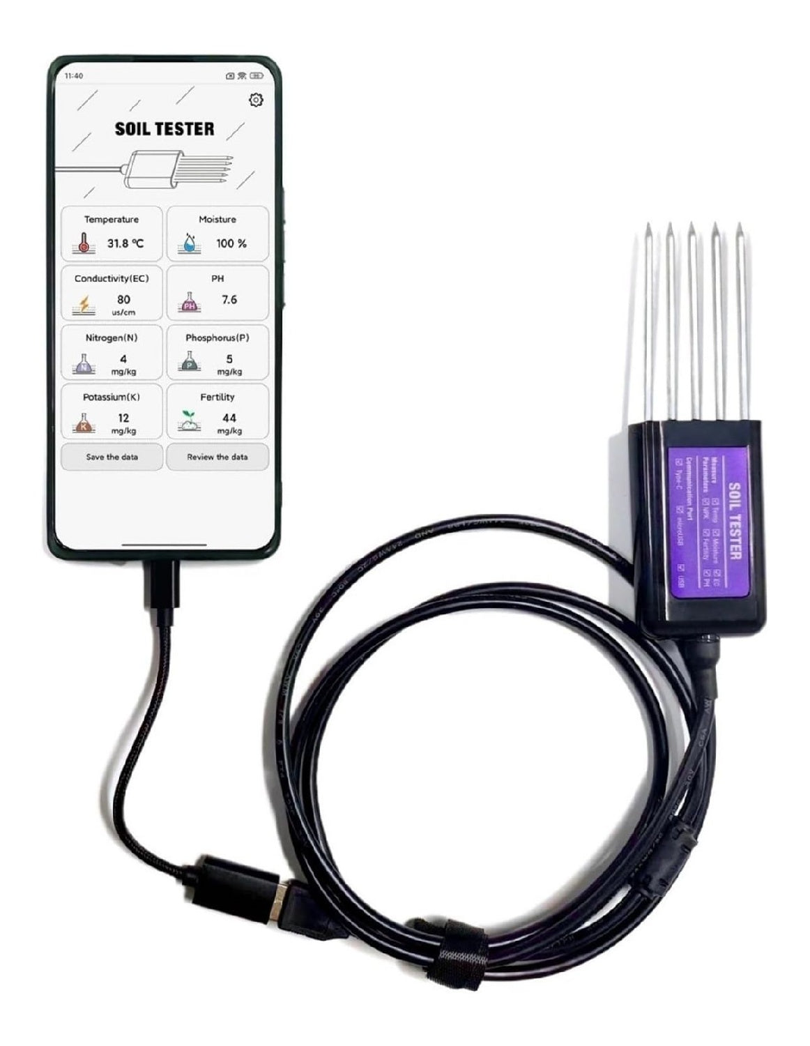 Kit per test del suolo con controlla livelli terreno Rilevatore